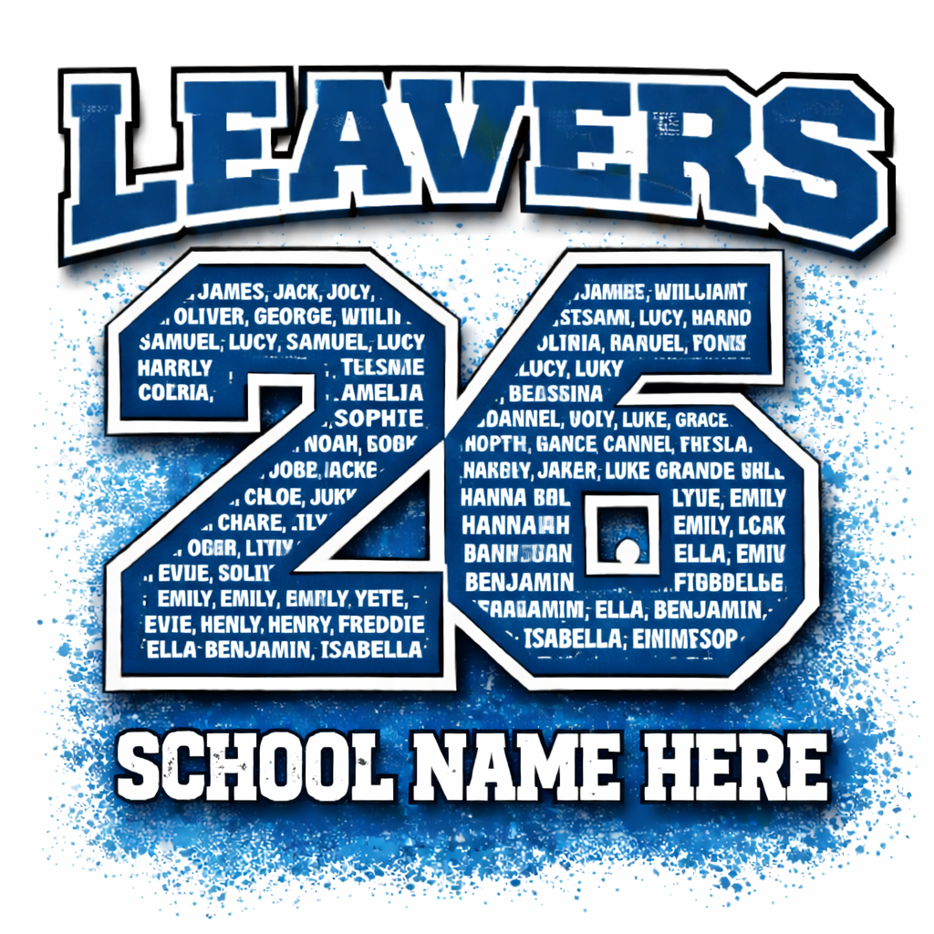 Leavers 26 - Blue Splatter hoodie back design