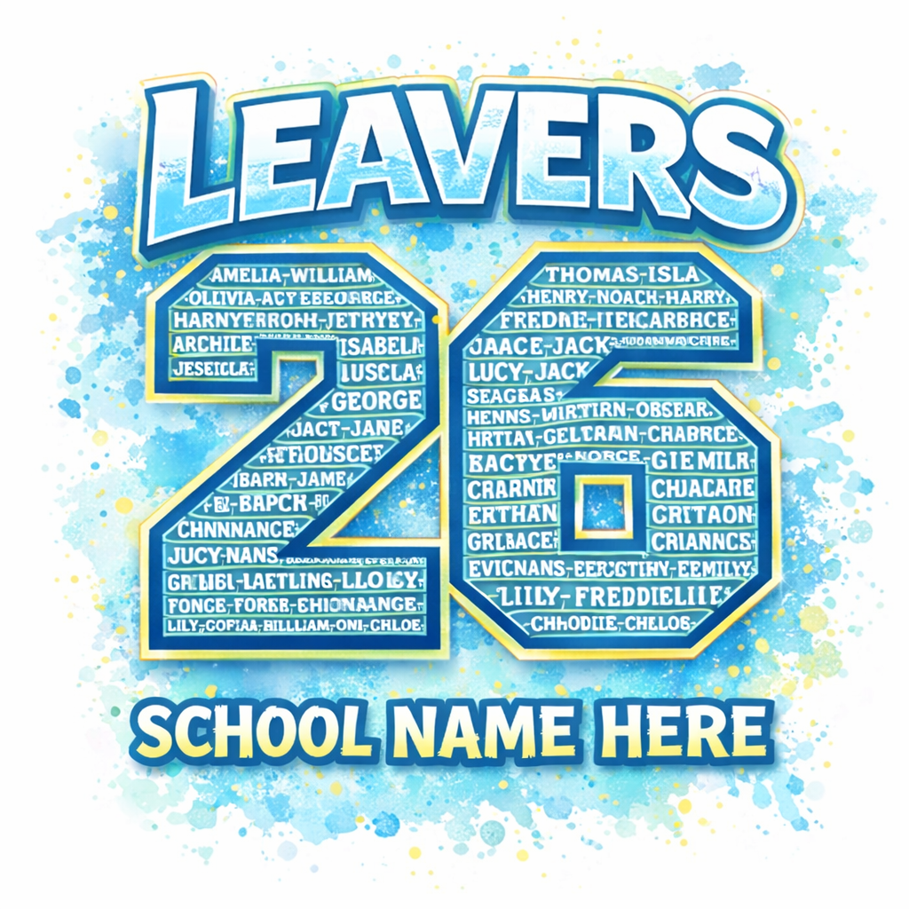 Leavers 26 - Blue & Yellow Splash hoodie back design