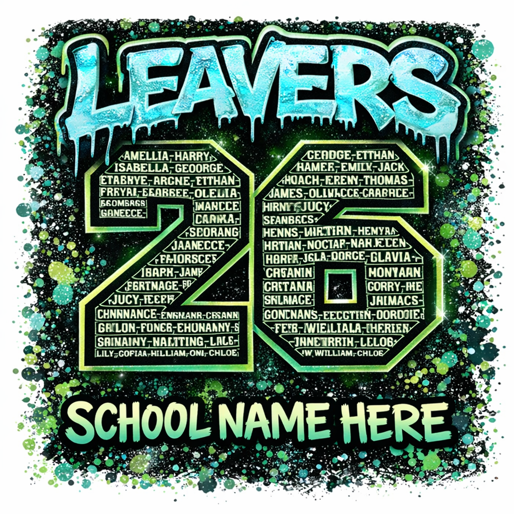 Leavers 26 - Cyan & Lime Drip hoodie back design