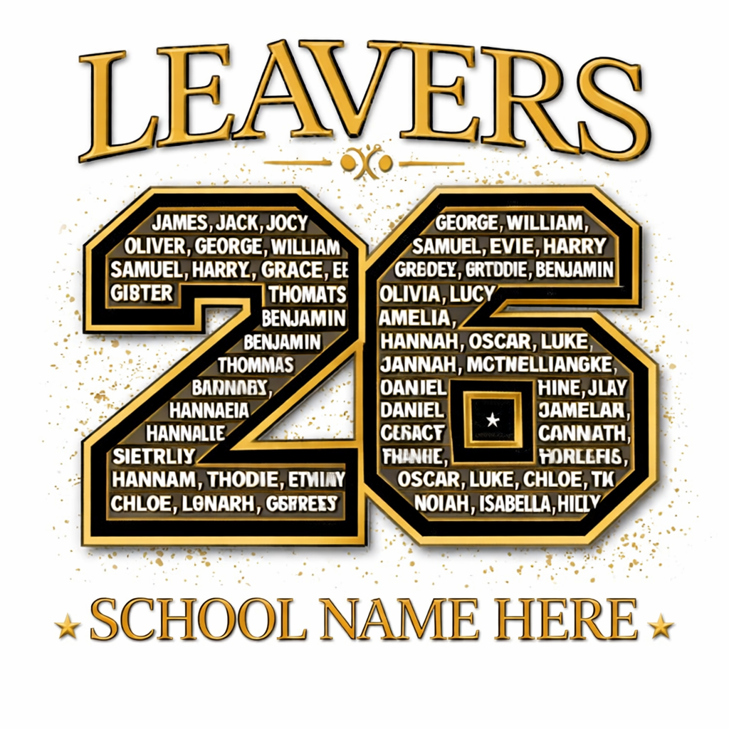 Leavers 26 - Gold on White hoodie back design