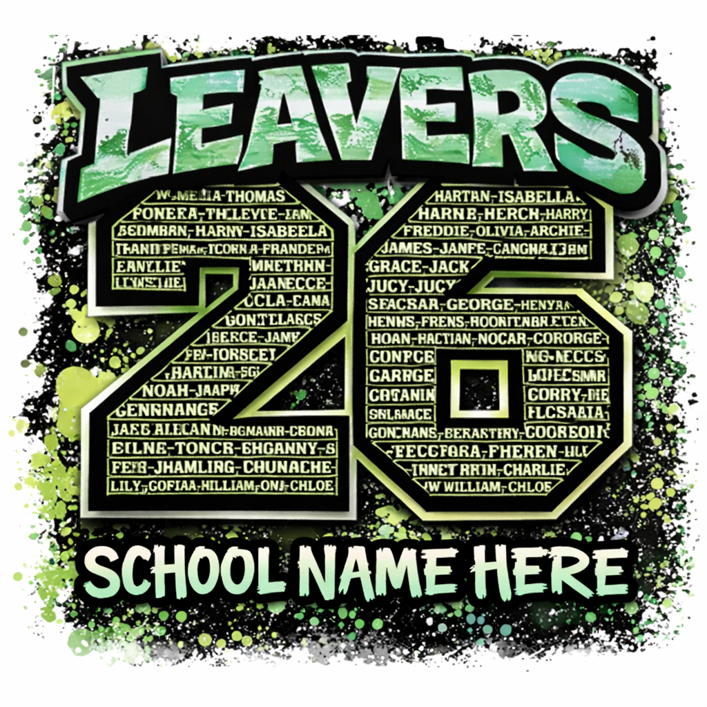 Leavers 26 - Green Splatter hoodie back design
